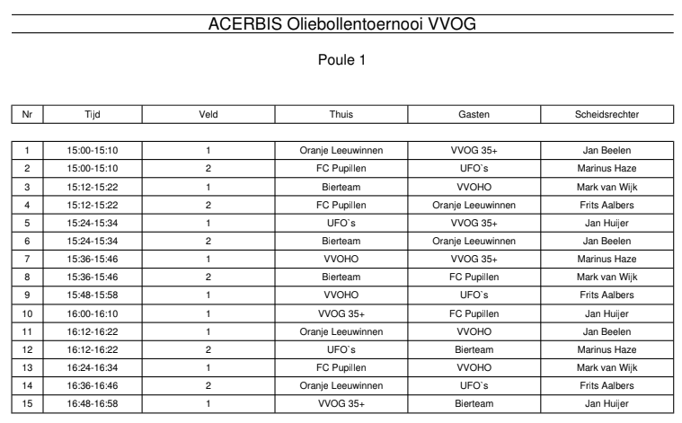 Poule 1 programma