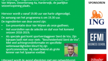 Seizoensopening voor sponsoren op 27 augustus bij Van Wijnen